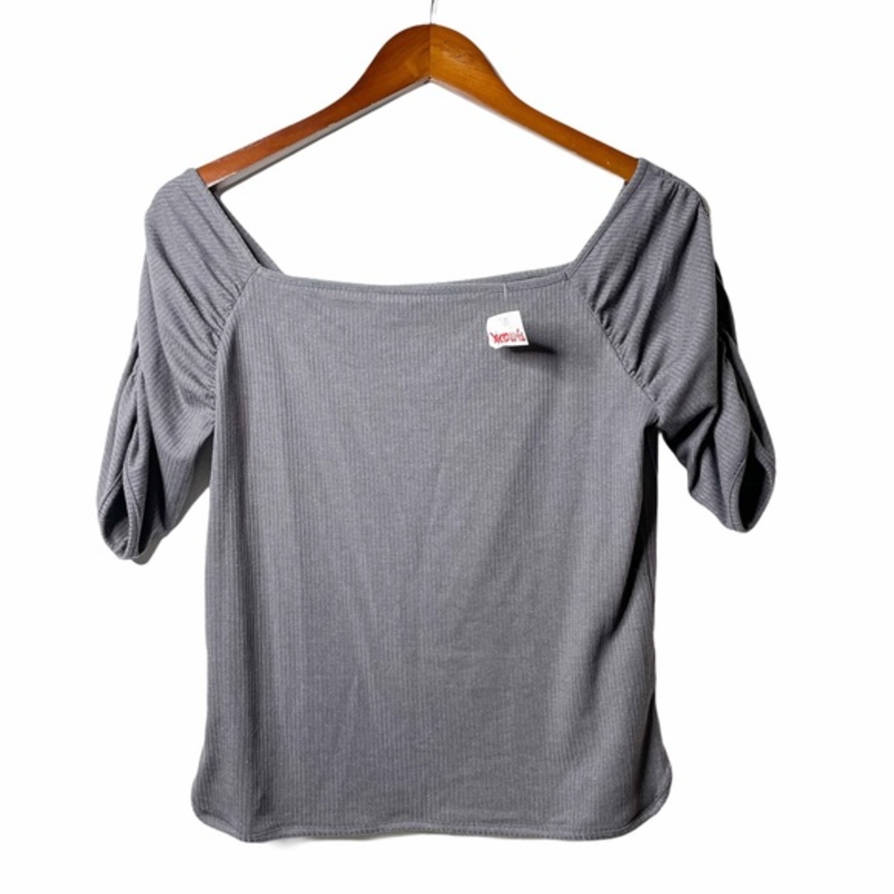 NWT Free People Gray Ruched Sleeve OTS Top Size Large